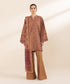 Women's Unstitched Cambric Brown Printed 3 Piece Suit